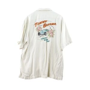 Tommy Bahama Mens L Silk Paradise Only Prix Cream Camp Shirt Car Graphic